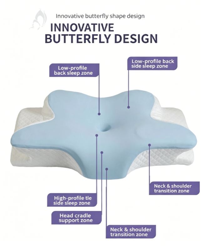 Ergonomic Memory Foam Butterfly Pillow