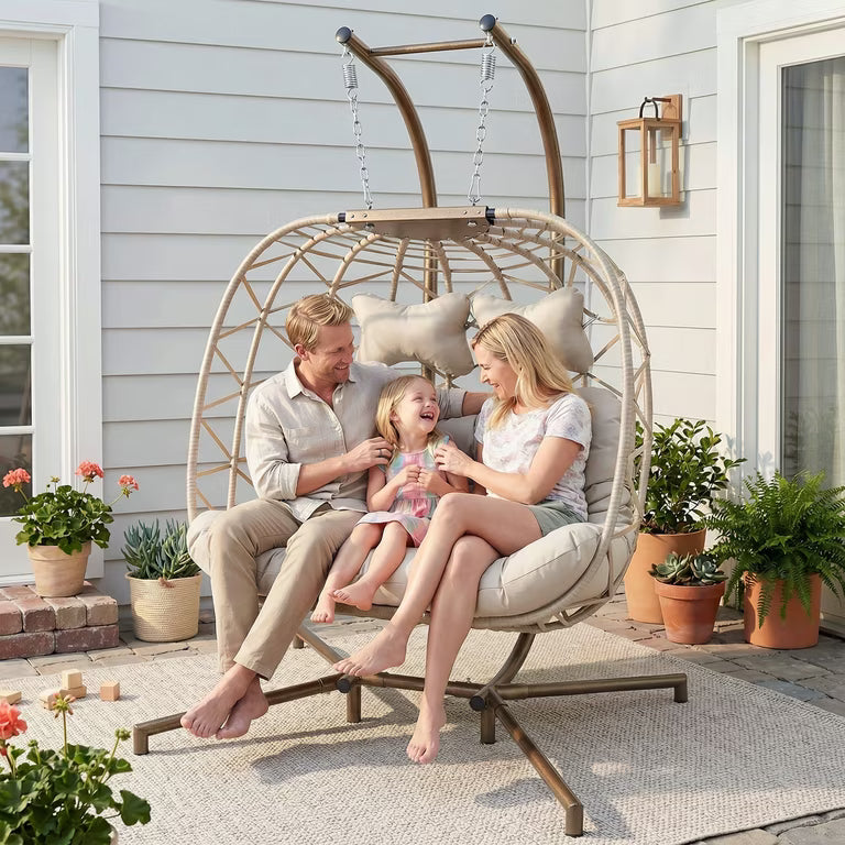 2-Person Outdoor Egg Chair with Stand – Heavy Duty 4-Leg Base, Waterproof Cushion (Limited Deal)