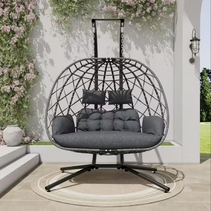 2-Person Outdoor Egg Chair with Stand – Heavy Duty 4-Leg Base, Waterproof Cushion (Limited Deal)