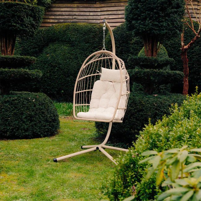 2-Person Outdoor Egg Chair with Stand – Heavy Duty 4-Leg Base, Waterproof Cushion (Limited Deal)